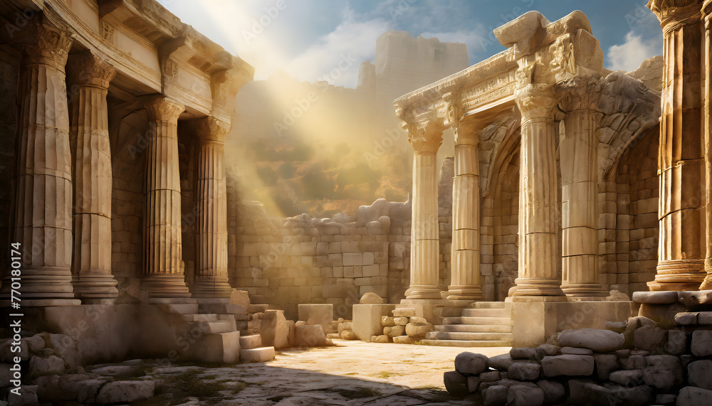 Enigmatic Ancient Ruins background. Generative AI. Enigmatic Ancient Ruins background. Generative AI.