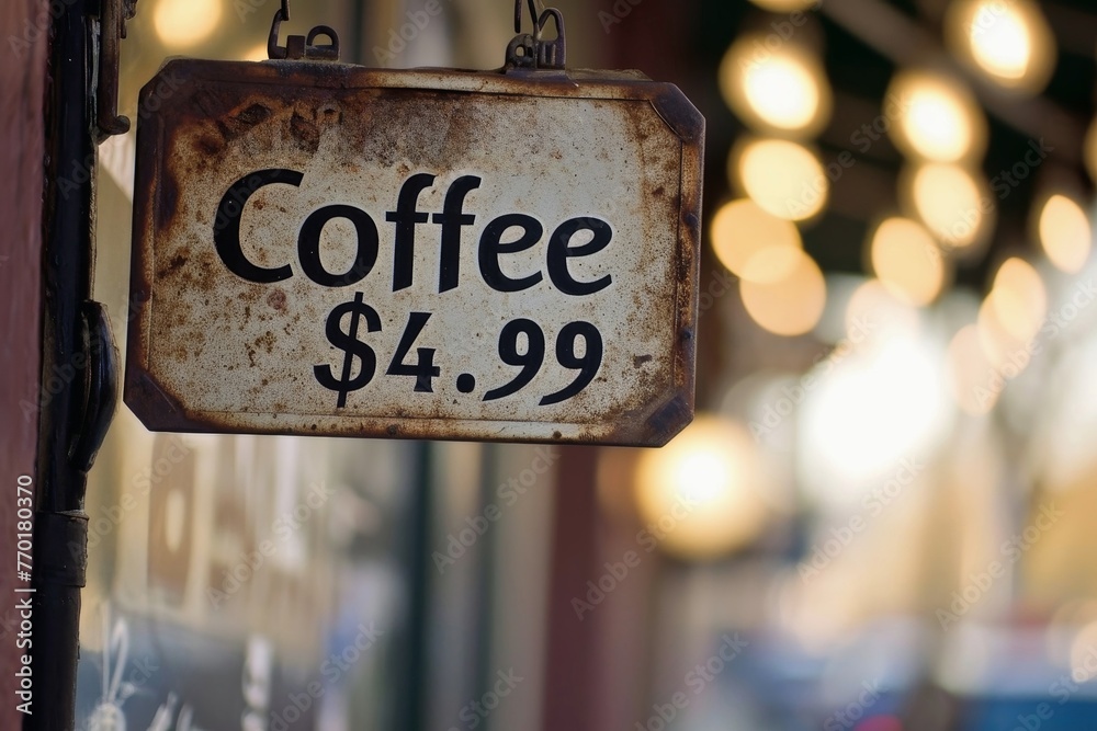 A price sign showing the text Coffee and a price.