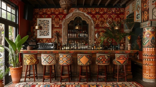 Ethnic Style Bar Interior with Traditional Patterns