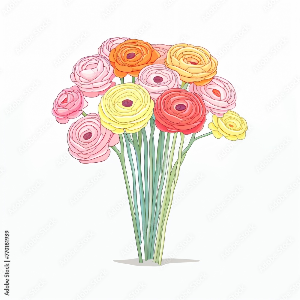 Obraz premium A colorful arrangement of ranunculus their layers and hues striking against white