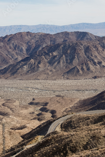View of empty highway through the Coachella valley, California, USA