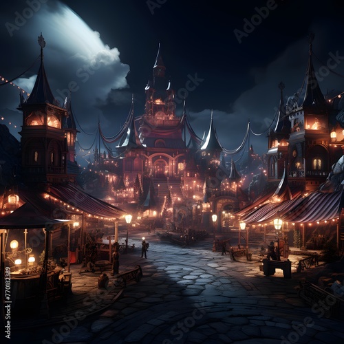 Night scene of a fairytale castle at night. 3D rendering