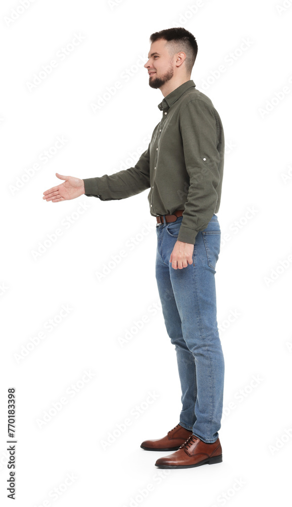 Man in shirt and jeans on white background Man in shirt and jeans on white background