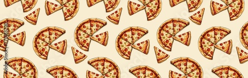 Painted pizza seamless background AI graphic.