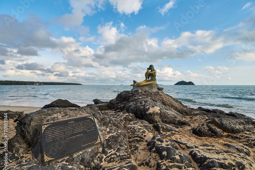 a sculpture of Songkhla Golden Mermaid at Samila Beach, Songkhla, Thailand. photo