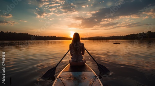 Young woman on sup board with paddle on summer day  © ALI