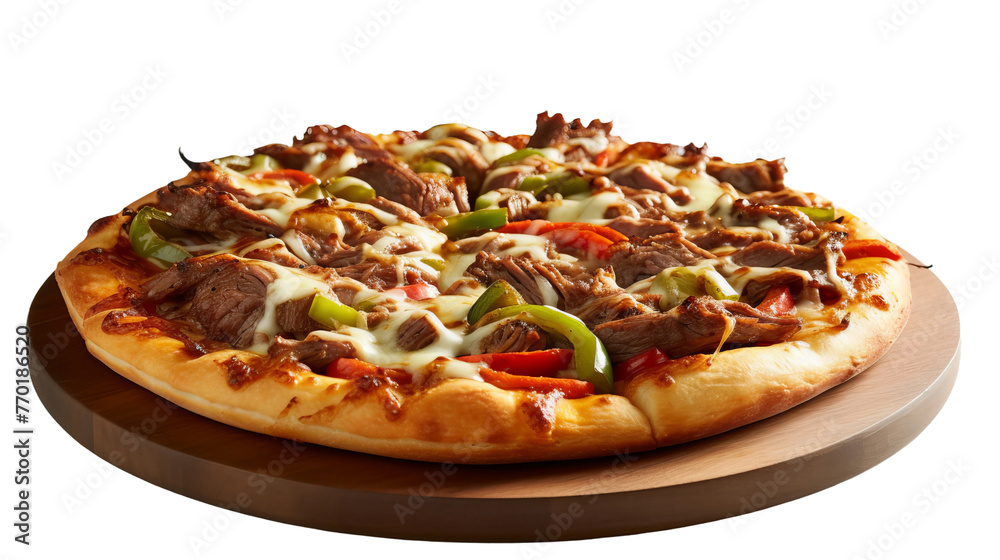 Delicious Philly Cheesesteak Pizza isolated on white background