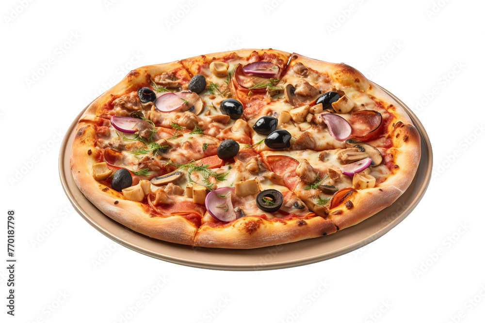 Delicious Quattro Stagioni Pizza isolated on white background