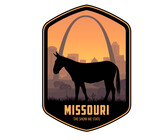 Missouri vector label with Missouri Mule near Gateway Arch National park