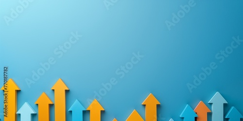 Concept of business growth, copy space composition, and up arrows on a blue background illustration. photo