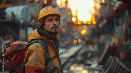 a worker on a construction site, as they methodically execute tasks with precision and attention to detail, ensuring the quality and integrity of the project, in cinematic 8k perfection.