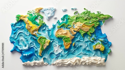 The World map made of plasticine, continents with very colorful colors, on white background © Guga