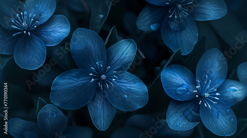 blue flowers on black background , generative ai