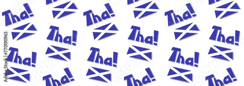 Scottish flag and word "Yes!" in Scottish language. Seamless background. White blue colors.