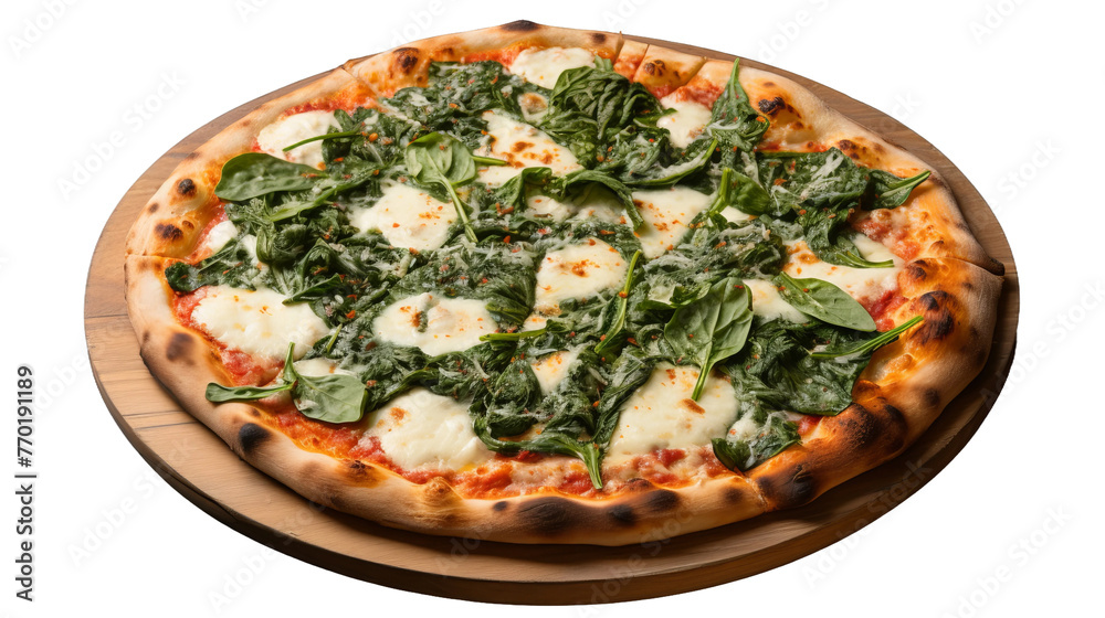 Delicious Spinach and Ricotta Pizza isolated on white background Delicious Spinach and Ricotta Pizza isolated on white background
