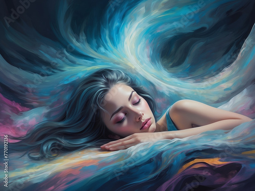 A woman asleep between dreams and reality