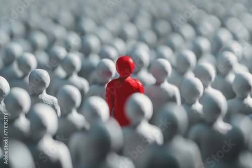 Red man in crowd of white people, Right Person Concept, Ai Generated