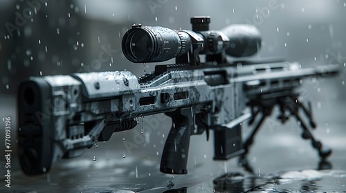 tactical precision of a specialized sniper rifle, its long barrel and adjustable scope poised for a perfect shot. Every detail is designed to ensure accuracy 
