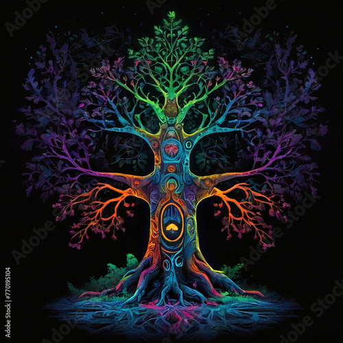 Tree of life illustration on black backround
 photo