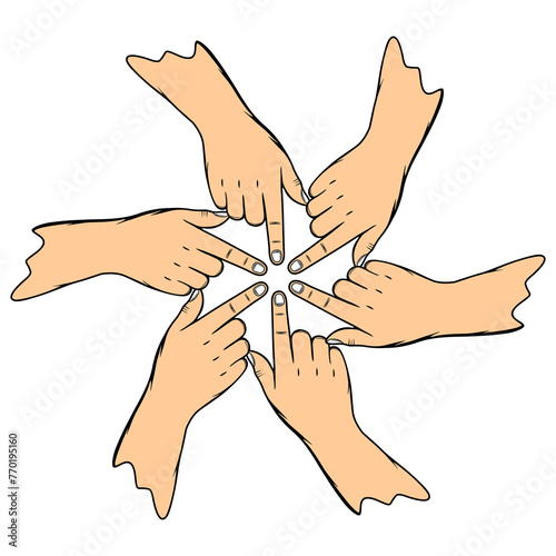 right hands point at each other with index fingers together vector illustration