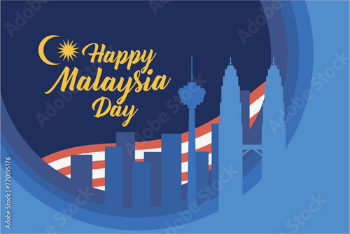 Malaysia day poster template design with Malaysia flag and skyline