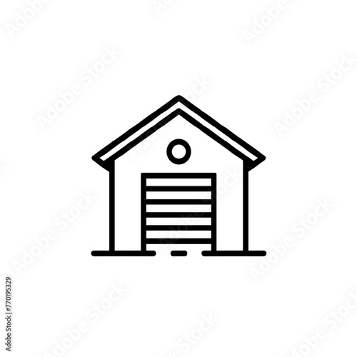 Minimalist Garage Icon, Black and White, Simple Storage Building