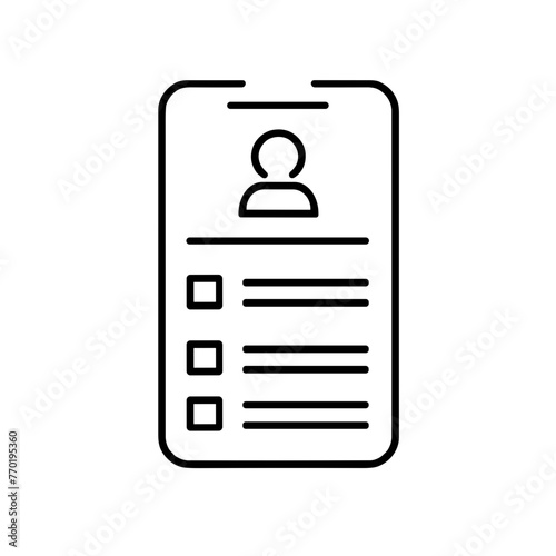 Line Icon of Resume with Check Marks and Photo