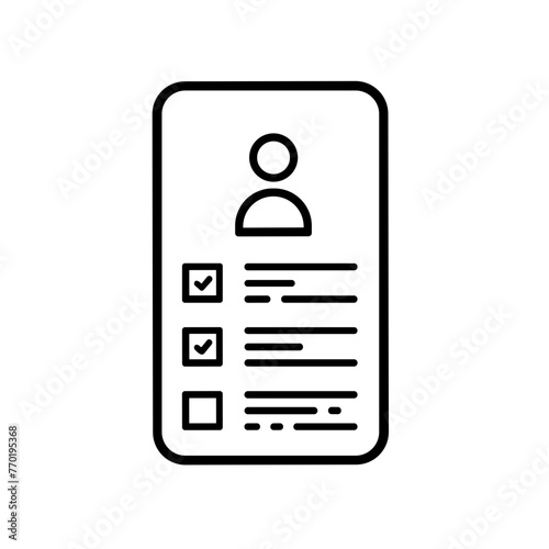 Line Icon of Resume with Check Marks and Photo