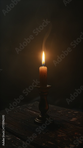 Burning candle on dark background. Day of Remembrance. Witchcraft. Black magic ritual