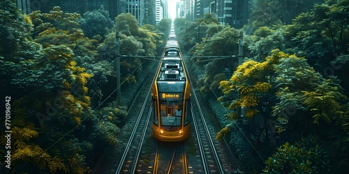 Conceptual image illustrating sustainable public transportation highlighting trams role in reducing traffic congestion and environmental impact. Concept Sustainable Transportation, Tram Innovation