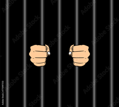 hands behind dark bars vector illustration