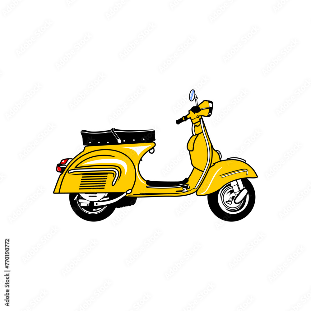 yellow scooter classic right side view vector illustration