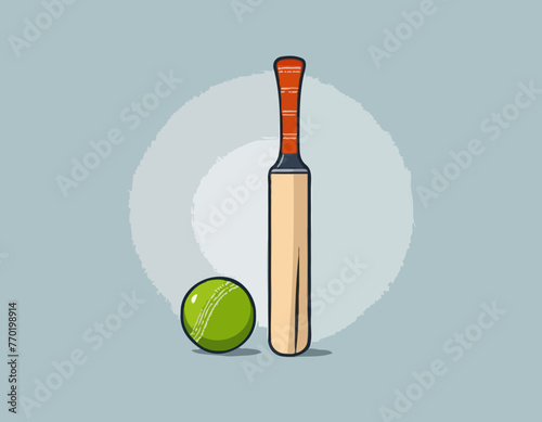 Batte de cricket avec illustration vectorielle de balle et de guichet. Concept d’icône d’objets sportifs. Batte et balle de cricket pour un design vectoriel de jeu de sport sur fond blanc