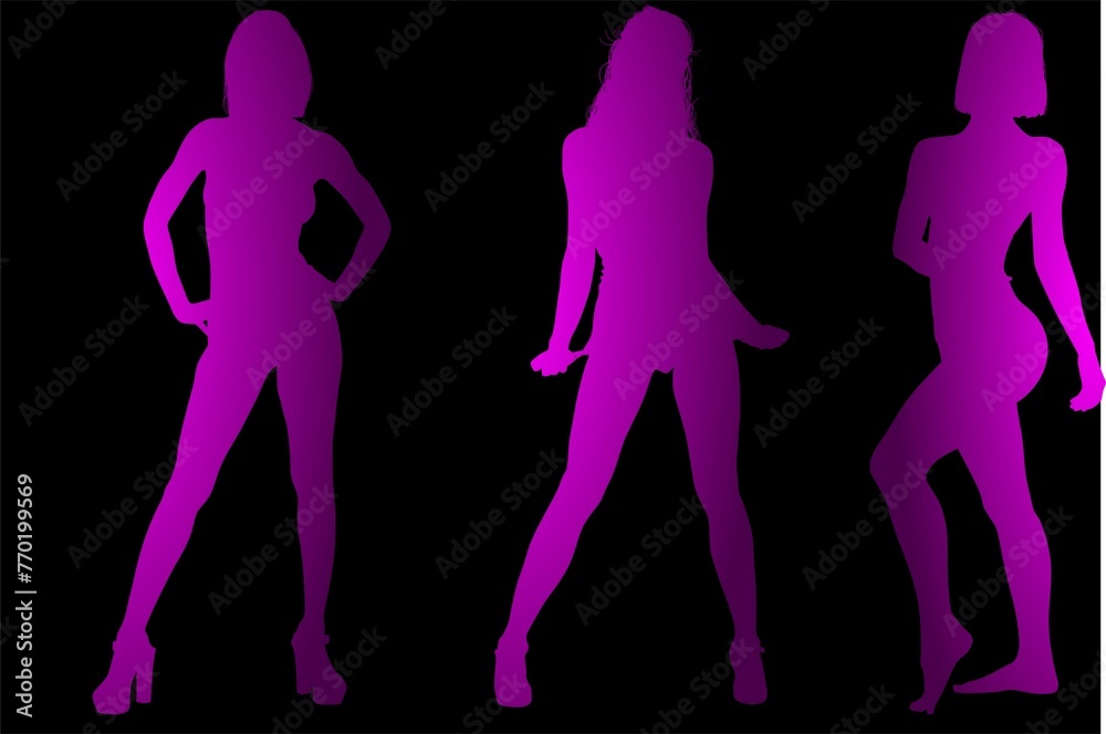 mujeres, ilustracion, vector, silueta, modelos, fashion, modelos, moda, pose