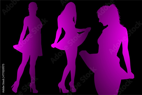 mujeres, ilustracion, vector, silueta, modelos, fashion, modelos, moda, pose