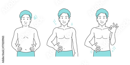 若い男性のお腹周りの悩み、胴体・メタボに関するイメージイラスト