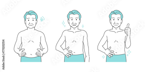中年男性のお腹周りの悩み、メタボ・贅肉、ダイエットに関するイメージイラスト