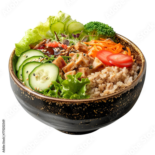 Yummy Bandjoun Brown Rice Buddha isolated on white background photo