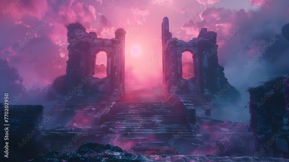 Mystical Ruins Echoing with Phantom Whispers - A Bohemian Rhapsody of Color and Grandeur - obrazy, fototapety, plakaty 