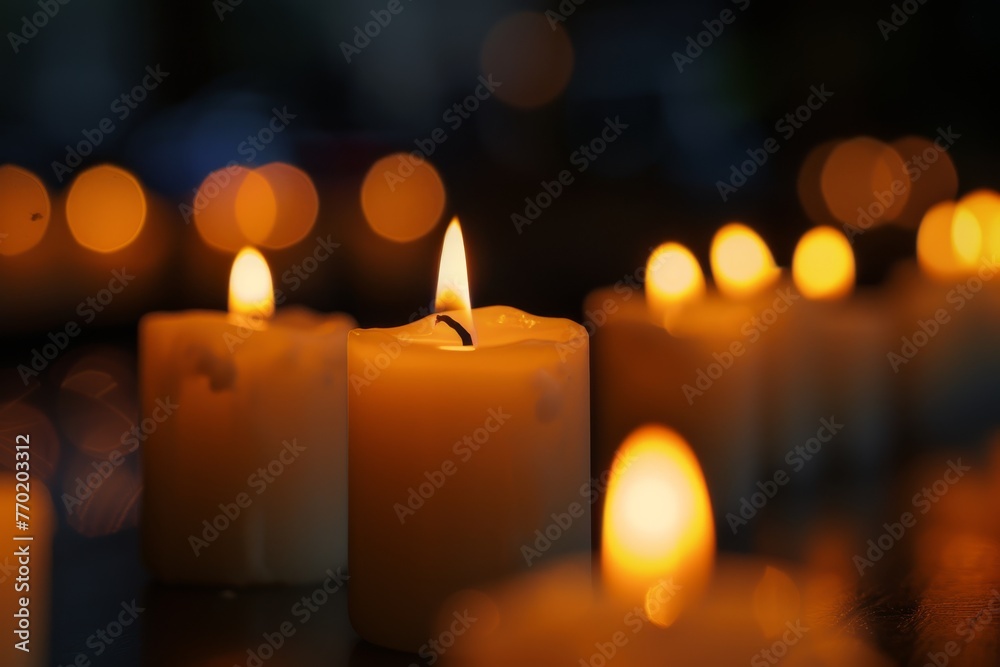 Lit candles with bokeh on a dark background Lit candles with bokeh on a dark background