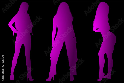 mujeres, ilustracion, vector, silueta, modelos, fashion, modelos, moda, pose
