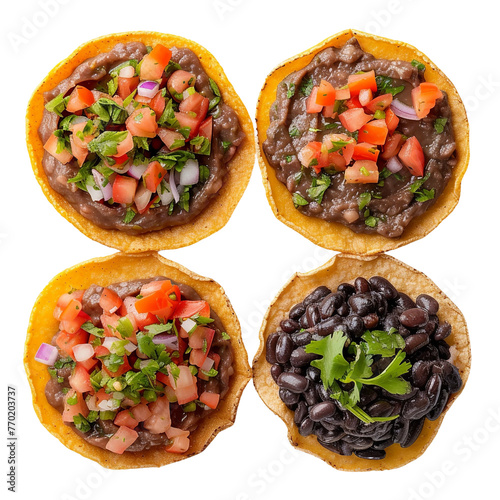 Yummy Bangassou Black Bean Tostadas isolated on white background photo