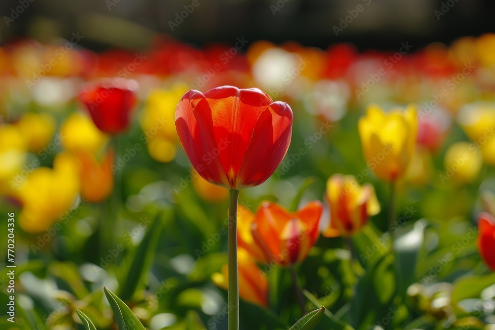 Close-up of tulip on a floral field background Close-up of tulip on a floral field background