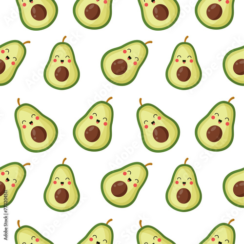 Obraz na płótnie Seamless pattern whole and sliced avocado on bright green background, Vector illustration. w salonie
