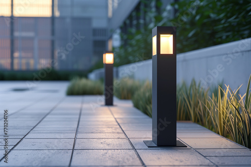 Bollard Lights Outside Office Buildings photo