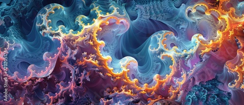 Fantasy chaotic colorful fractal pattern. Abstract fractal shapes. 3D rendering illustration background or wallpaper. © Azadar