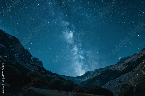 Milky Way over mountainous region and lake © InfiniteStudio