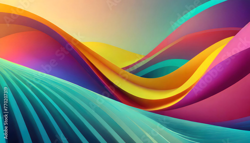 3D colorful geometric abstract background overlap layer on bright space with waves decoratio. Generative AI.