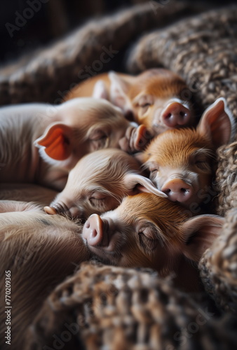 The little piglets are sleeping