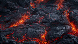 A lava field with a large, glowing fire in the middle. The fire is surrounded by rocks and the ground is covered in lava. The scene is intense and dramatic, with the fire